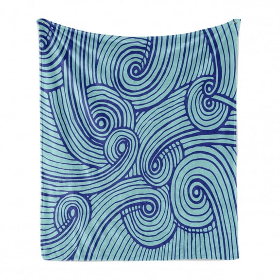 Blue Soft Flannel Fleece Throw Blanket, Curved Spiral Stripes Wavy Ocean Inspirations Nautical Themed Illustration, Cozy Plush for Indoor and Outdoor Use, 60" x 80", Navy Blue Pale Blue, by Ambesonne