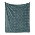 thumbnail image 1 of Blue Soft Flannel Fleece Throw Blanket, Moroccan Style Geometric Rounds Oriental Edged Inner Shapes Image, Cozy Plush for Indoor and Outdoor Use, 70" x 90", Pale Blue and Blue Grey, by Ambesonne, 1 of 5