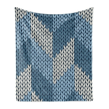 Blue Soft Flannel Fleece Throw Blanket, Nordic Scandinavian Cultural Pattern in Winter Colors Retro Style Traditional, Cozy Plush for Indoor and Outdoor Use, 50" x 60", Pale Blue White, by Ambesonne