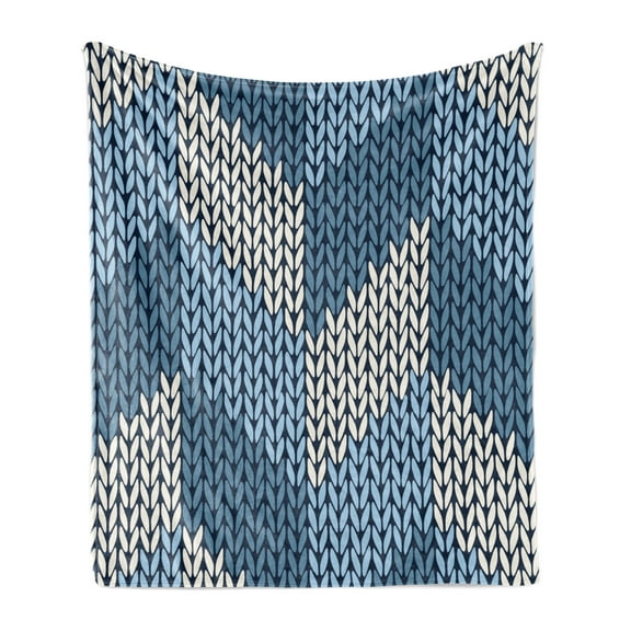 Blue Soft Flannel Fleece Throw Blanket, Nordic Scandinavian Cultural Pattern in Winter Colors Retro Style Traditional, Cozy Plush for Indoor and Outdoor Use, 50" x 70", Pale Blue White, by Ambesonne