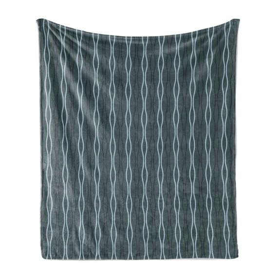 Blue Soft Flannel Fleece Throw Blanket, Ocean Under the Sea Wave Lines Zebra Inspired Stipes Image, Cozy Plush for Indoor and Outdoor Use, 50" x 60", Almond Green Slate Blue, by Ambesonne