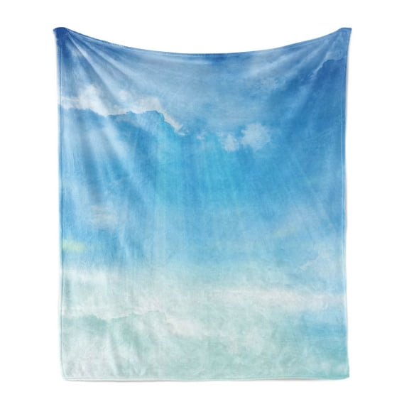 Blue Soft Flannel Fleece Throw Blanket, Open Blue Skies with Fluffy Clouds Life Meaning Awaken, Cozy Plush for Indoor and Outdoor Use, 50" x 70", Blue Pale Blue, by Ambesonne