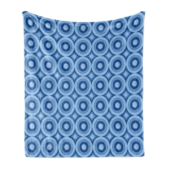 Blue Soft Flannel Fleece Throw Blanket, Retro Pattern with Grunge Look Classical Revival Tile Design Nested Ring Shapes, Cozy Plush for Indoor and Outdoor Use, 60" x 80", Blue Pale Blue, by Ambesonne