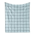 thumbnail image 1 of Blue Soft Flannel Fleece Throw Blanket, Square Patterns with Wavy Lines Spring Picnic Inspired Image, Cozy Plush for Indoor and Outdoor Use, 50" x 70", Almond Green Slate Blue, by Ambesonne, 1 of 6