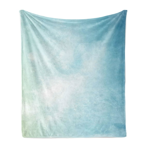 Blue Soft Flannel Fleece Throw Blanket, Soft Tone Sky with Fluffy Clouds Heaven Foggy, Cozy Plush for Indoor and Outdoor Use, 60" x 80", Pale Blue Pale Green, by Ambesonne