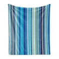 thumbnail image 1 of Blue Soft Flannel Fleece Throw Blanket, Vertical Stripes Repeating Retro Revival Pattern Funky Abstract Composition, Cozy Plush for Indoor and Outdoor Use, 60" x 80", Mustard Blue White, by Ambesonne, 1 of 5