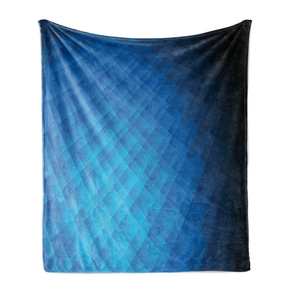 Blue Soft Flannel Fleece Throw Blanket, Vibrant Geometric Ombre Effect Squares Transparency Looking, Cozy Plush for Indoor and Outdoor Use, 50" x 70", Blue Sky Blue, by Ambesonne
