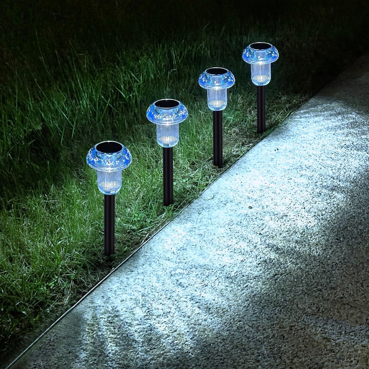 Blue Solar Lights for Outside 4 Pack Halloween Decorations LED Mushroom Solar Powered Outdoor Lights, Landscape Lighting Garden Stake Lights, Solar Landscape Lights Outdoor for Yard, Garden