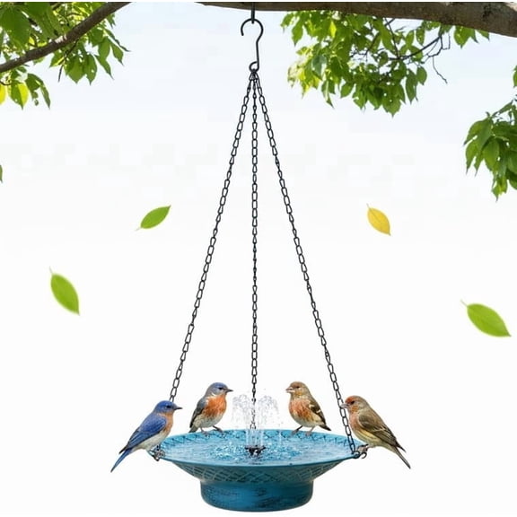 Blue Solar Powered Hanging Bird Bath Fountain Outdoor Garden Patio Decor 12.6 Inch Height