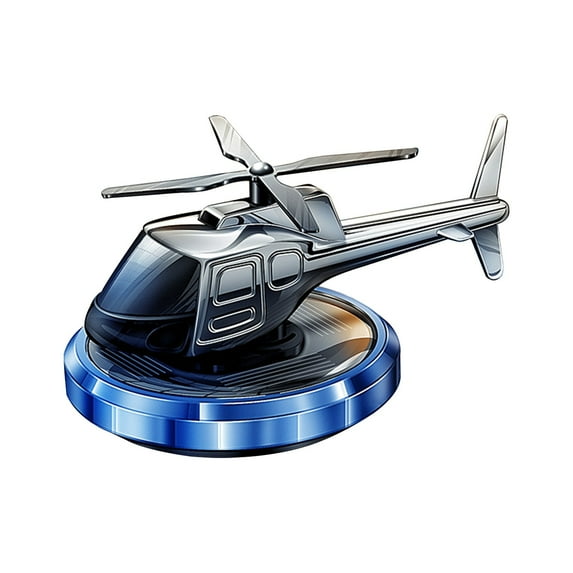 Blue Solar Powered Helicopter Car Air Freshener Metal Rotating Aroma Diffuser With Essential Oil For Vehicle Interior Decor 4.1 Inch