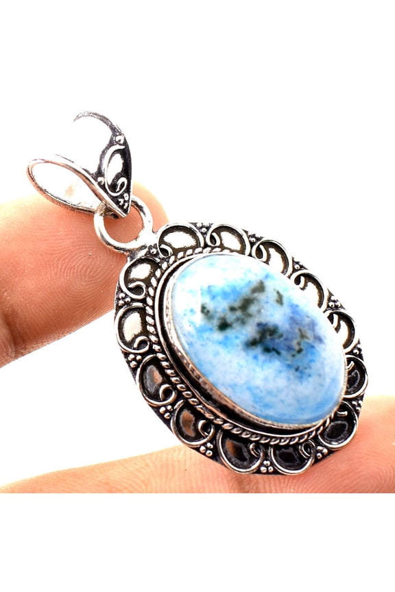 Blue Solar Quartz Gemstone Pendant Handmade Antique Vintage Jewelry 2" VP 1842
