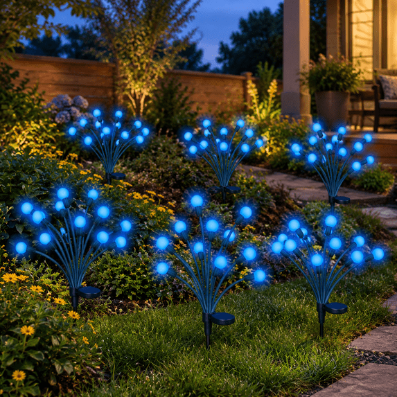 Fire Fly Packing Blue Solar Swaying Firefly Garden Lights, 6 Pack, 48 LED Outdoor ...