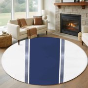 Blue Solid Color Texture 8 Round Area Rug, Simple Blue Pattern Washable Non-Slip Large Circle Rugs for Living Room Bedroom, Soft Low Pile Rug Carpet for Dining Room Kitchen Farmhouse