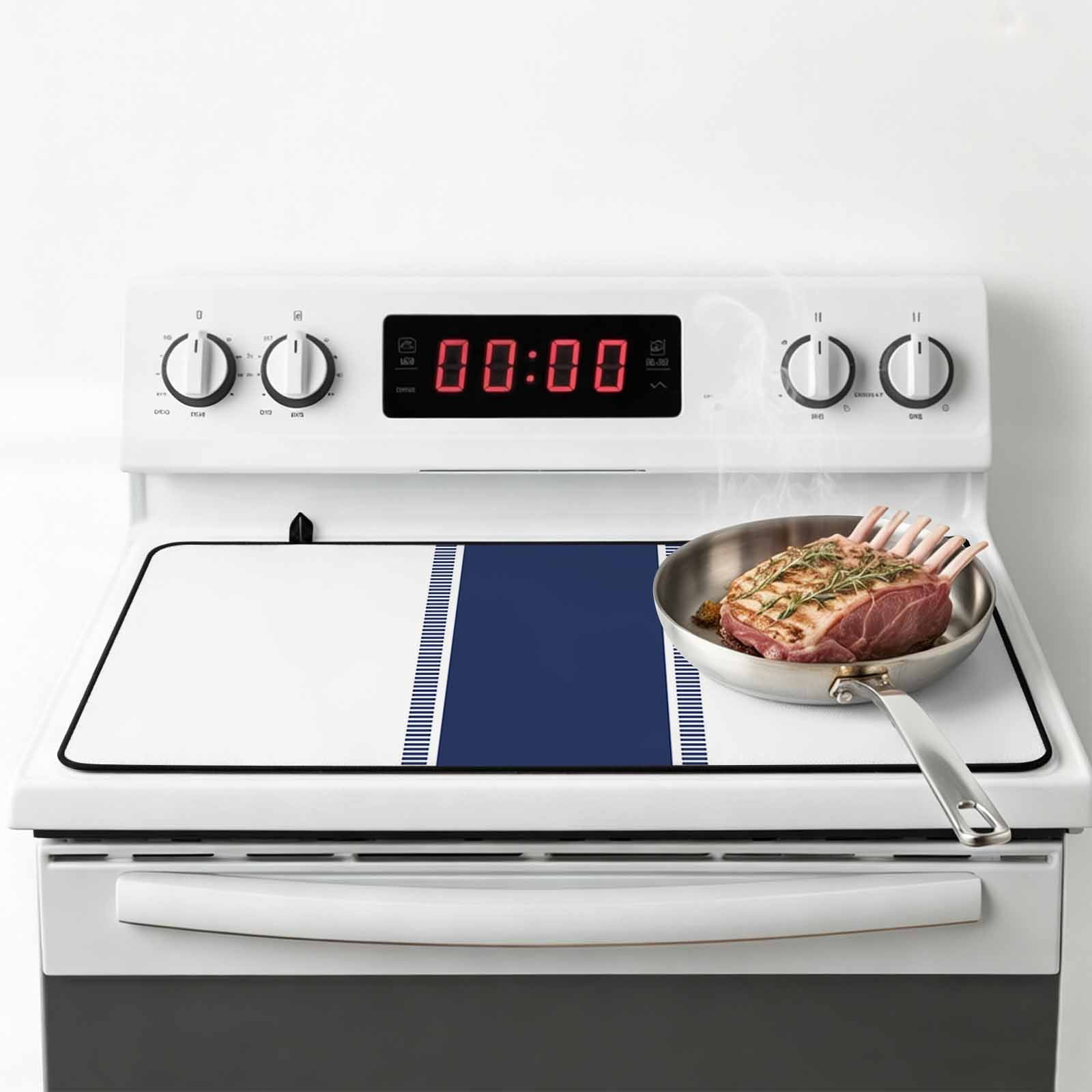 Blue Solid Color Texture Stove Top Cover for Electric Stove, Heat-proof & Non Slip Glass Top Stove Cover Protector, Simple Blue Pattern Kitchen Flat Cooktop Rubber Mat 24x21 Inches