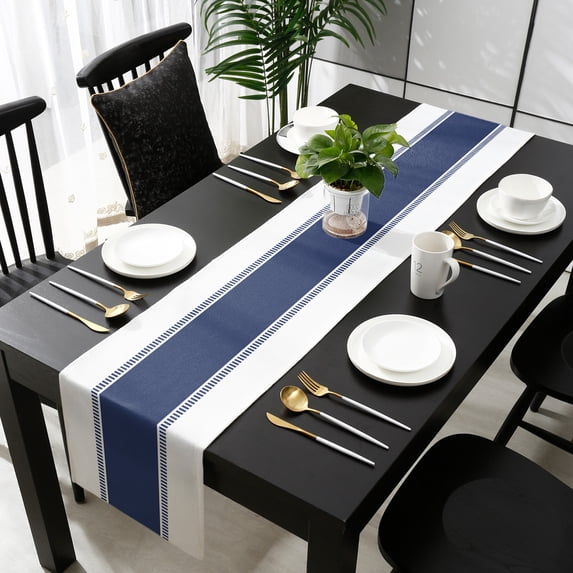 Blue Solid Color Texture Table Runner 48 Inches Long, Simple Blue Pattern Kitchen Dining Burlap Linen Tablerunner for Small/Round/Square/Wedding/Coffee/Dining Table Party Home Décor 13 x 48