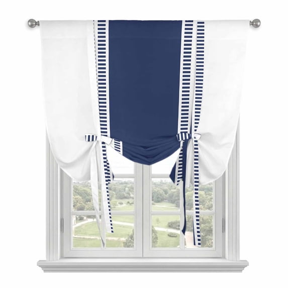 Blue Solid Color Texture Tie Up Curtains for Kitchen Windows,Adjustable Rod Pocket Valance 45 Inch Short, Simple Blue Pattern Window Treatment Balloon Roman Blind Shade, 52" x 45"