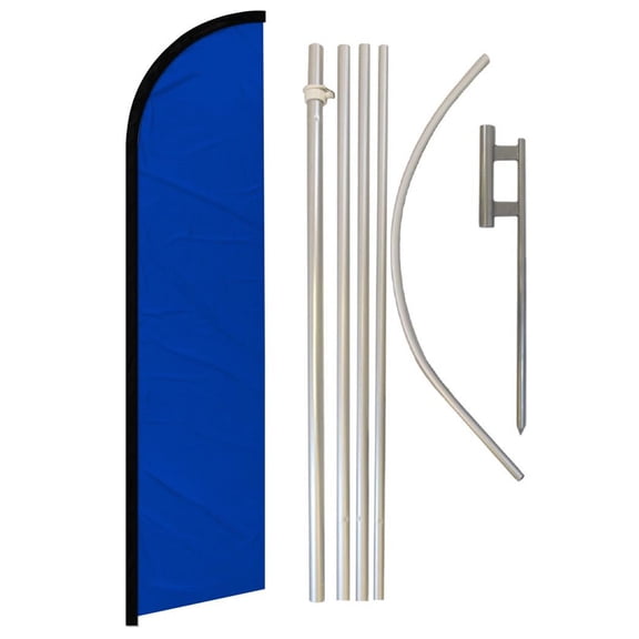 Blue Solid Color Windless Banner Flag & Pole Kit
