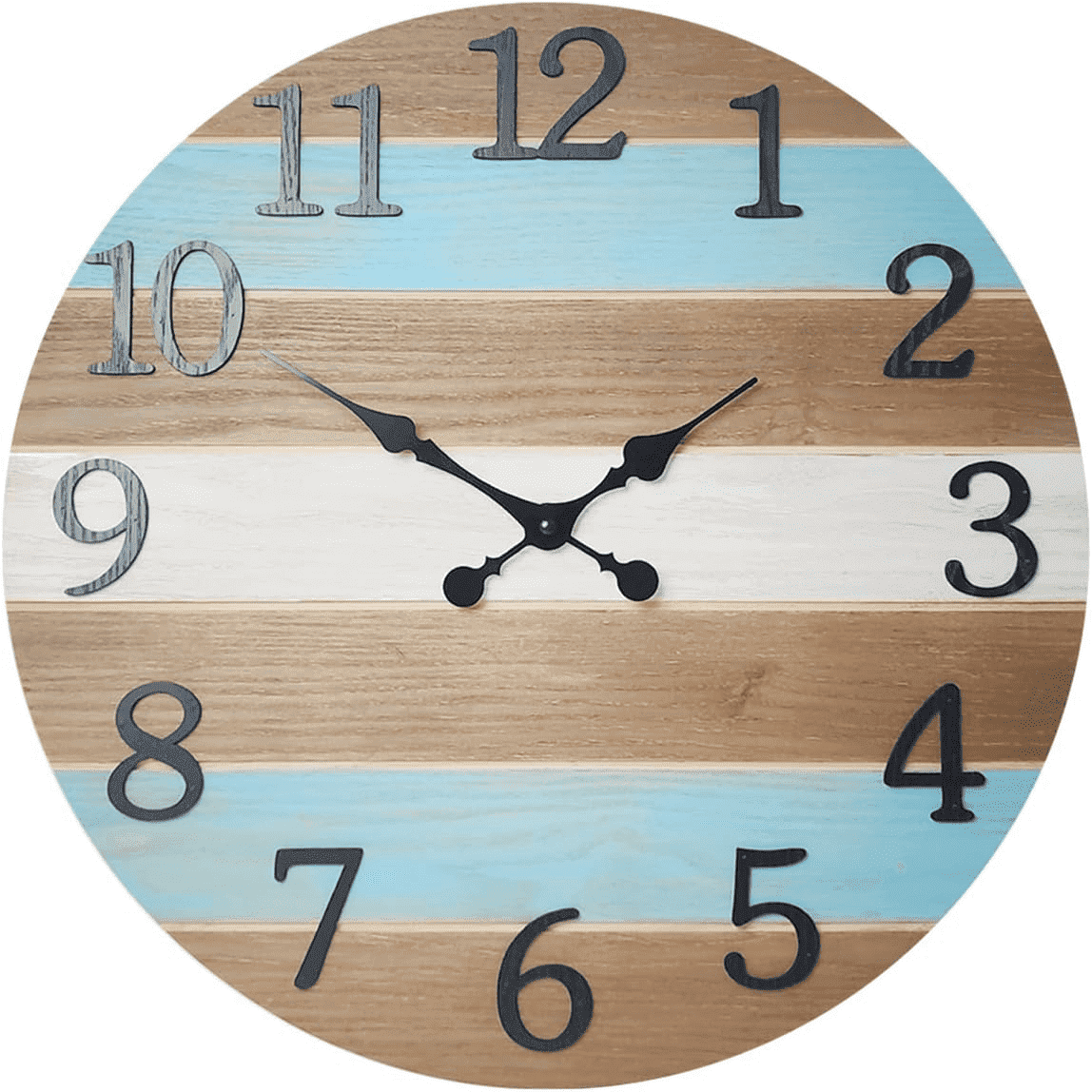 Blue Solid Wood Clocks Battery Operated 16 Inch Rustic Wall Clock Non ...
