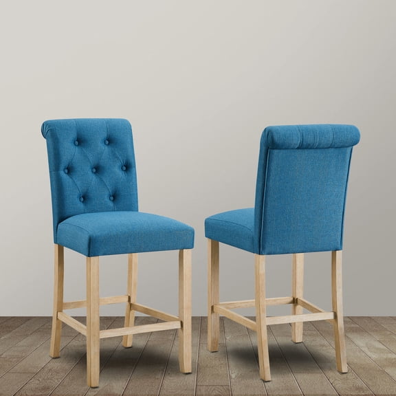 Blue Solid Wood Counter Height Stool Set | Great for Kitchen and Dining | Button Tufted Back and Color - choice Seat | Solves Lack of Stylish Kitchen Seating