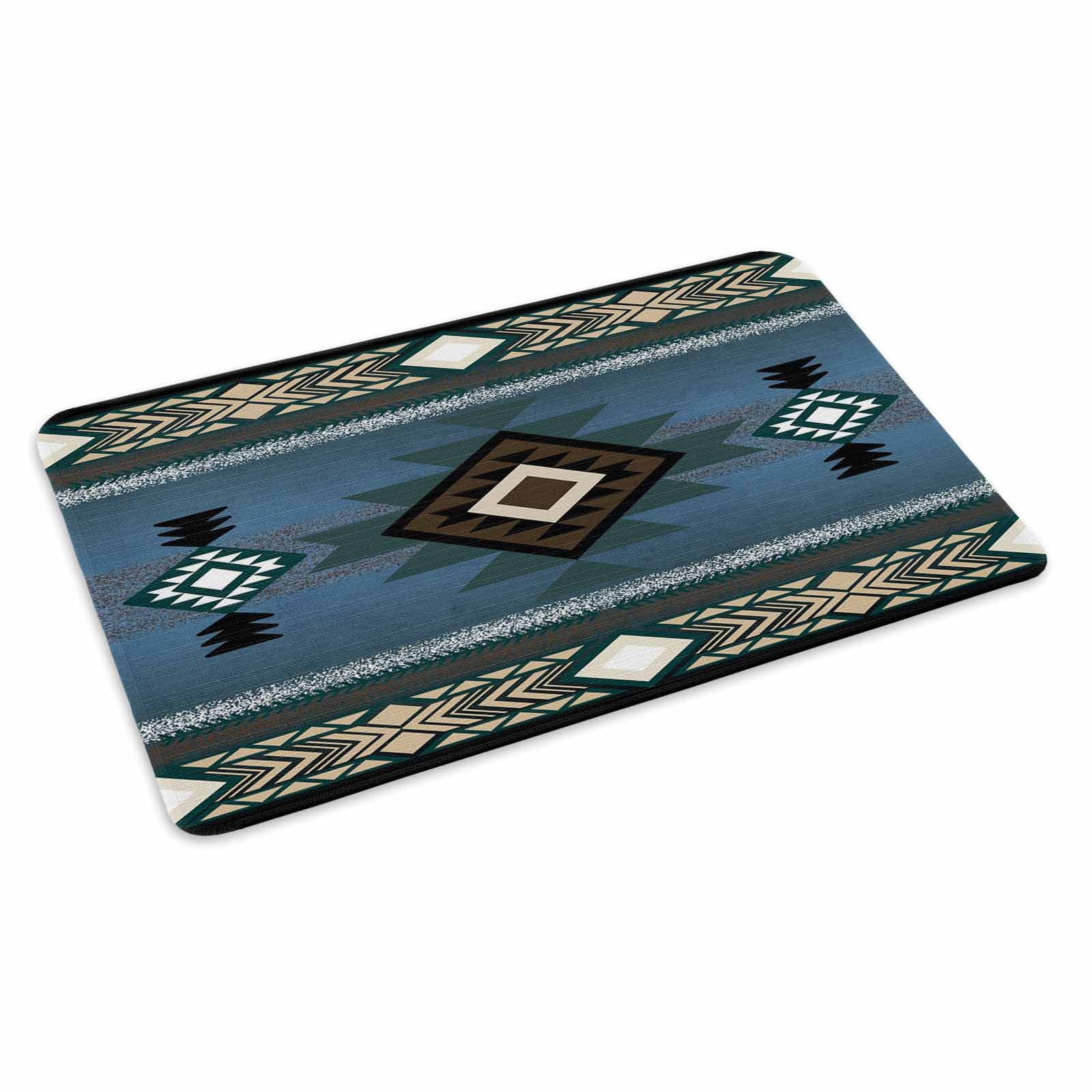 Blue Southwest Doormat Outdoor Entrance 18"x30", Farmhouse Boho Aztec Abstract Geometric Absorb Moisture Dirt Door Mats, Non-Slip Rubber Backing Floor Mats Indoor, Low-Profile Front Door Rugs