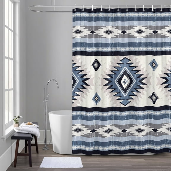Blue Southwestern 54x78 Inches Waterproof Shower Curtain, Native Aztec Ethnic Style Geometric Bath Curtain Set with 12 Hooks Washable Shower Curtains for Bathroom Bathtub Decor