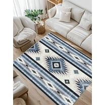 Blue Southwestern Area Rug for Bedroom 5x7 Ft Native Aztec Ethnic Style Geometric Super Soft fuzzy Throw Rug Non-Slip Fluffy Plush Indoor Floor Carpet for Living Room Nursery Home Decor