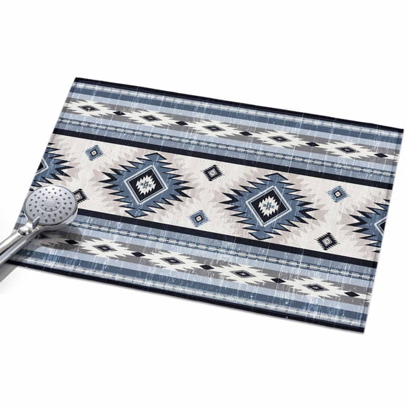 Blue Southwestern Area Rug, Native Aztec Ethnic Style Geometric Non-Slip Felt Rubber Backing Rectangle Indoor Carpet Washable Rugs for Living Room Bedroom 2x3ft