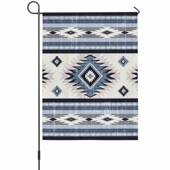 Blue Southwestern Garden Flag 12 x 18 Inches, Native Aztec Ethnic Style Geometric Weather Proof Outdoor Patio Flags Double Sided Small Garden Decoration for Yard Outside Home