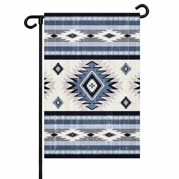 Blue Southwestern Garden Flag 12x18 Inch Native Aztec Ethnic Style Geometric Double Sided Small Decorative Garden Flags for Outside, Outdoor Yard Porch Lawn Decoration