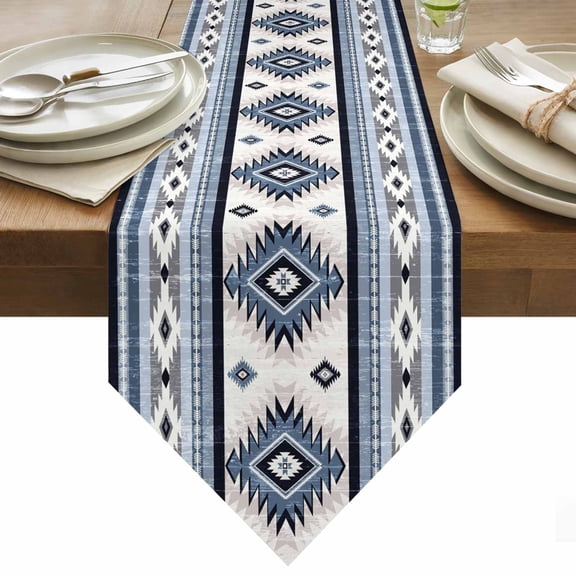 Blue Southwestern Table Runner 36 Inches Long Native Aztec Ethnic Style Geometric Table Runners for Dining Room Tabletop Dresser Scarf Home Party Banquet Wedding Holiday Decoration
