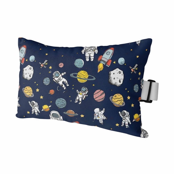 Blue Space Outdoor Pillows for Chaise Lounge Chair Waterproof Lumbar Pillows with Insert&Adjustable Elastic Strap Beach Headrest Pillow Cartoon Cute Spaceship Planet Star Funny Pool Pillow 11"x16"