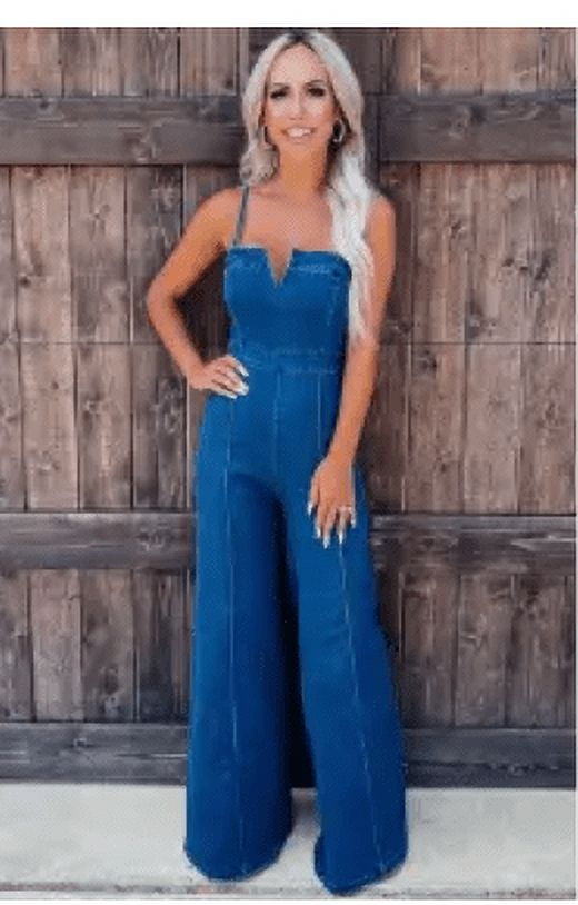 Light denim spaghetti jumpsuit ~~~~ L main image 0