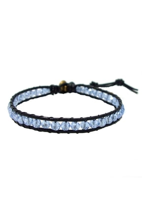 Blue Sparking Crystals Ohm Medallion Leather Bracelet
