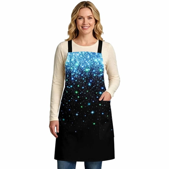 Blue Sparkles Aprons for Women with Pockets, Black Gradient Glitter ...