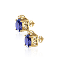thumbnail image 1 of Blue Sparkling Halo Gold Plated Stud Earrings || Birthday Gift Earring, Earring For Gift || Silver Diary, 1 of 5