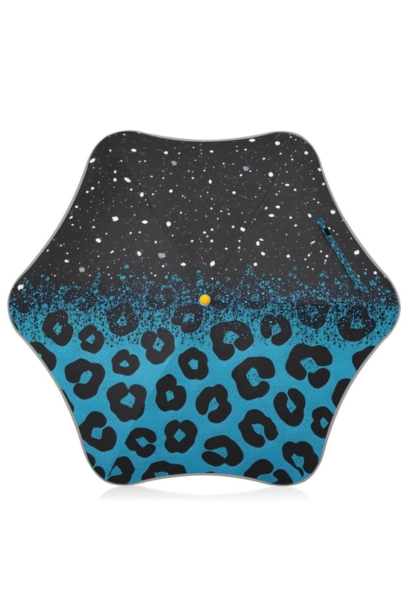 Blue Sparkly Glitter Leopard Kids Umbrella Rain Umbrella Clear Grip Handle Folding Umbrellas UV50+ 35in