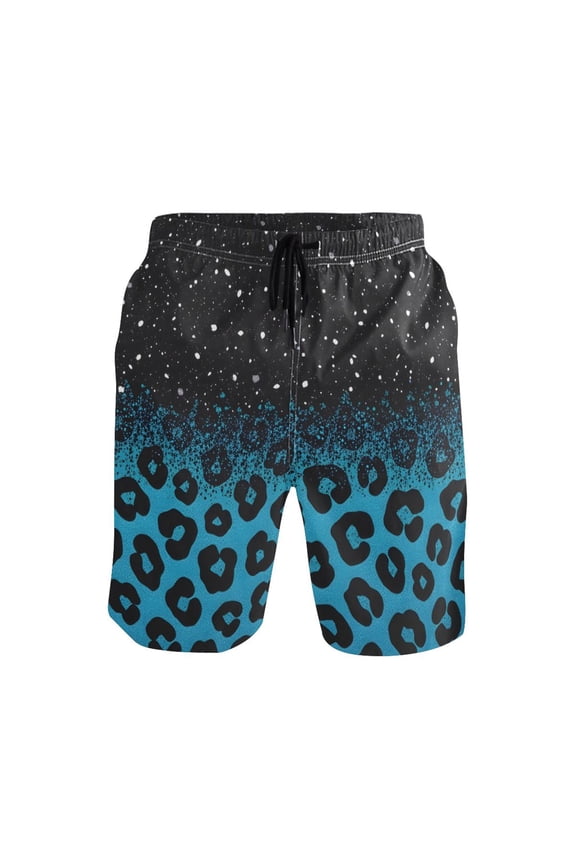 Blue Sparkly Glitter Leopard Mens Swim Trunks Quick Dry Board Shorts Breathable Fit Beach Shorts Swimwear