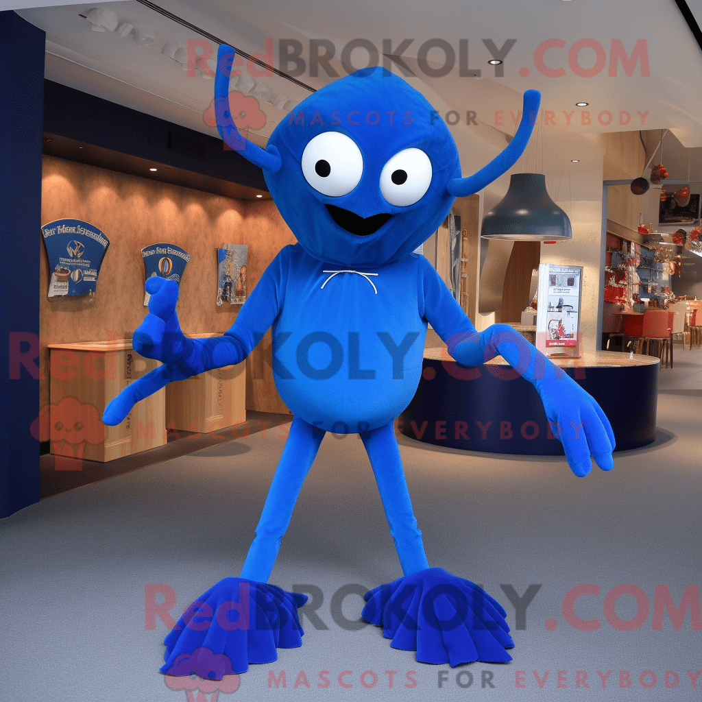 Blue Spider REDBROKOLY mascot costume character dressed with a Dress ...