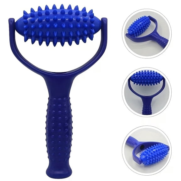 Blue Spiked Massage Ball Roller Stick - Ergonomic Muscle Relief Tool for Shoulders, Neck, Back, and Hips - Portable Recovery Aid for Fitness and Yoga