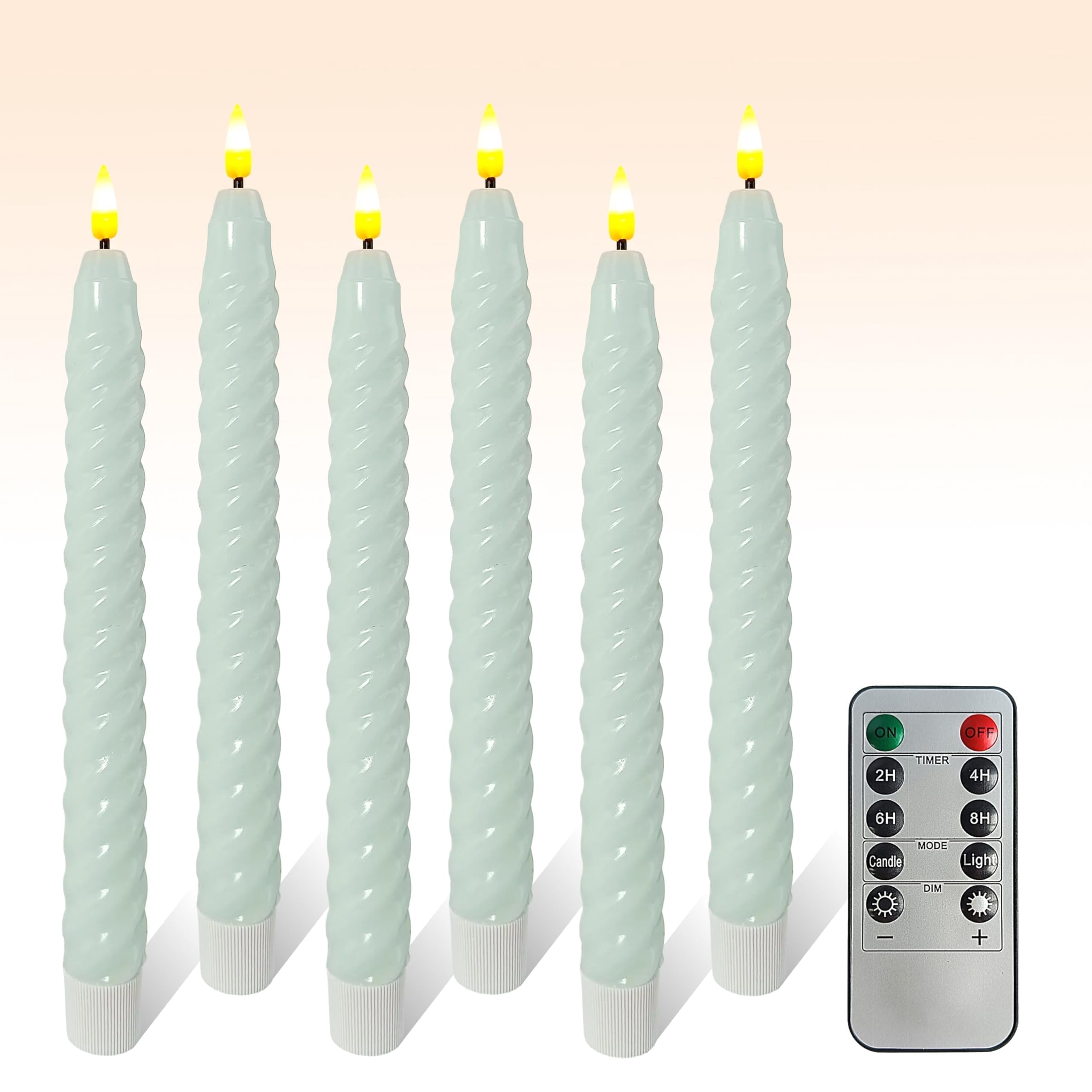 Blue Spiral Flameless Taper Candles, 9.8 Inch Flickering Candles with Remote and Timer, Real Wax Candlesticks LED Battery Operated 3D Wick for Wedding Party Home Decor