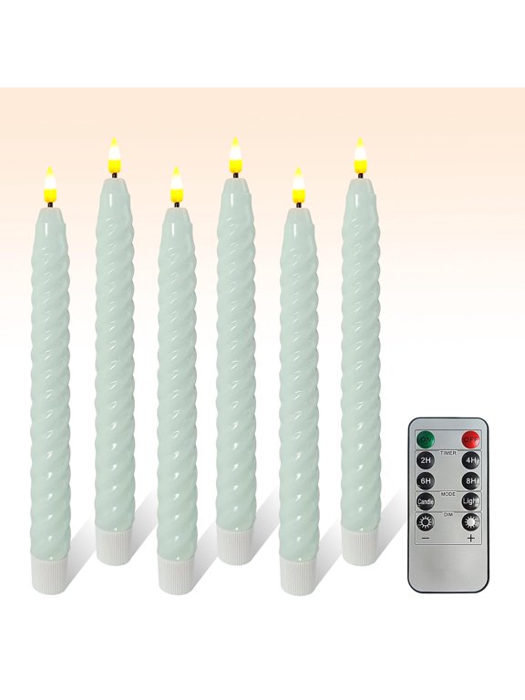 Blue Spiral Flameless Taper Candles, 9.8 Inch Flickering Candles with Remote and Timer, Real Wax Candlesticks LED Battery Operated 3D Wick for Wedding Party Home Decor