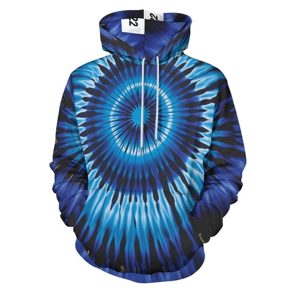 Blue Spiral Tie-dye Pattern Men's Women Vintage 3D Hooded Sweatshirt - All-Season Loose Fit Streetwear