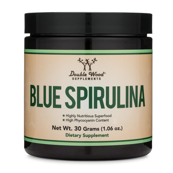 Blue Spirulina Powder - Maximum 35% Phycocyanin Content, Superfood from Blue-Green Algae, Mixes into Smoothies and Protein Drinks, Natural Food Coloring (One Month Supply) by Double Wood Supplements