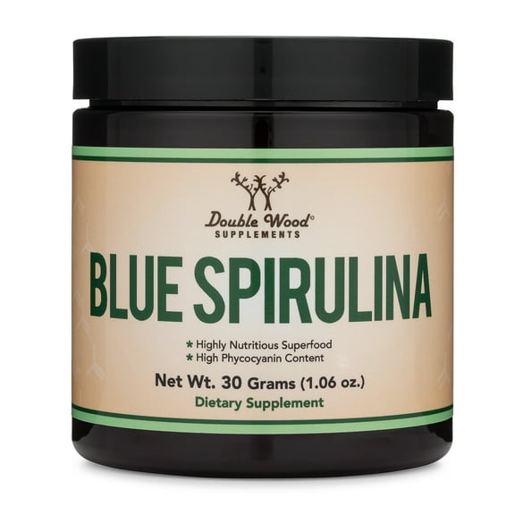 Blue Spirulina Powder - Maximum 35% Phycocyanin Content, Superfood from Blue-Green Algae, Mixes into Smoothies and Protein Drinks, Natural Food Coloring (One Month Supply) by Double Wood Supplements