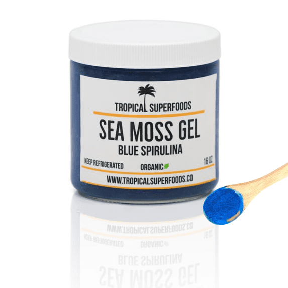 Blue Spirulina Sea Moss Gel 16oz - NO Sugar Added - Organic - Tropical Superfoods