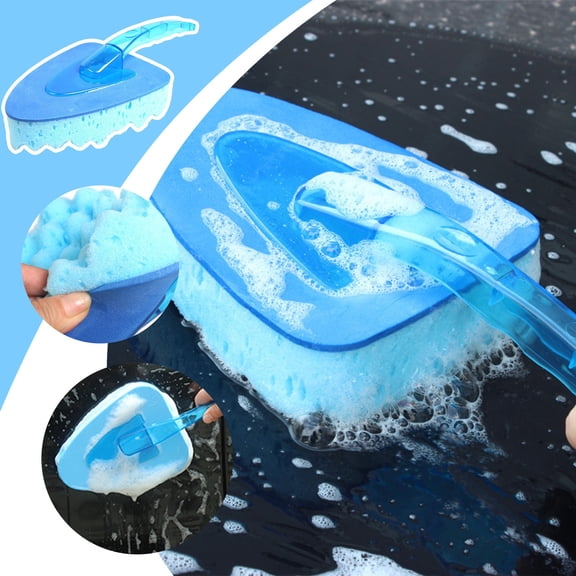 Blue Sponge Car Wash Brush with Handle Strong Water Absorption Easy Foaming Non Slip Grip Universal Car Wash Beauty Maintenance Tool Automotive Cleaning