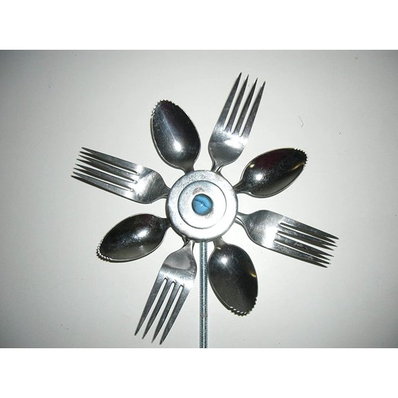Blue Spoon and Fork Sunflower Garden Art
