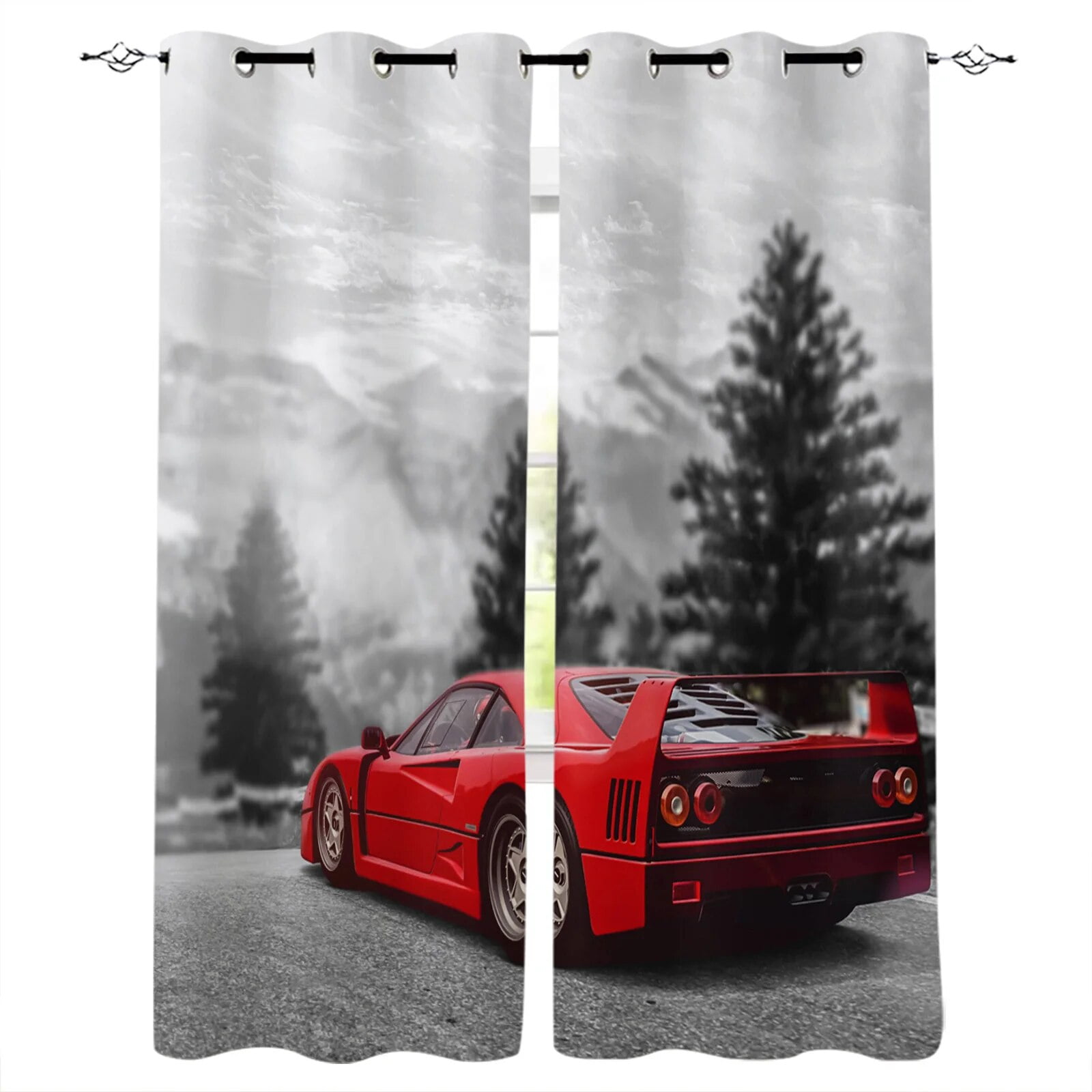 Blue Sports Car Window Curtains Living Room Bathroom Outdoor Indoor ...