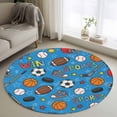 thumbnail image 1 of Blue Sports Round Area Rug 3Ft Washable Small Circle Rugs for Kitchen Entryway, Football Basketball Rugby Baseball Non-Slip Carpet Floor Mats Indoor Outdoor Carpet Runner Aesthetic Home Decor, 1 of 8