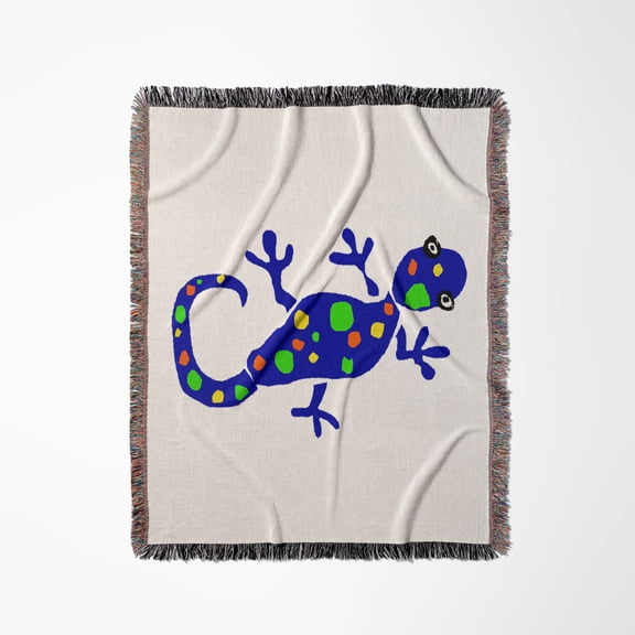 Blue Spotted Gecko Lizard Art, Woven Blanket
